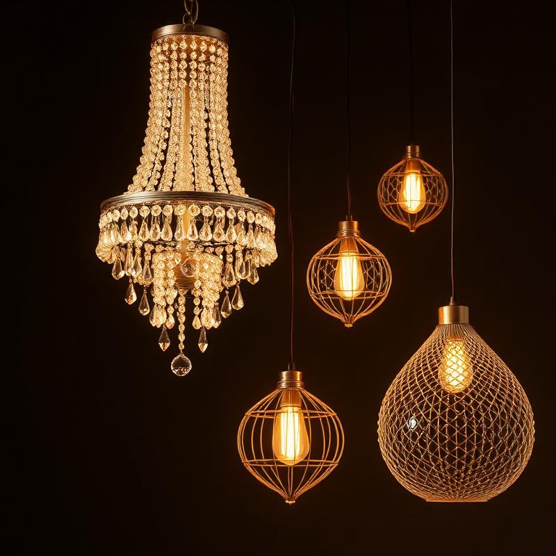 لوستر آویز کریستالی سه شعله با بدنه طلایی مات